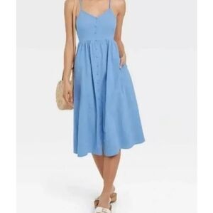 Universal Thread Women's Medium A-Line, Midi, Blue Summer Dress